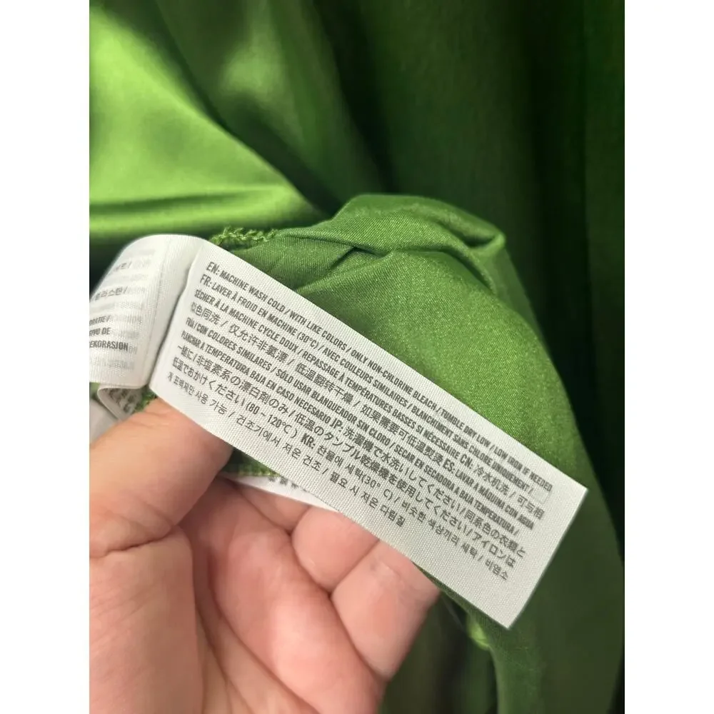 Abercrombie & Fitch Green Satin Smocked Waist Maxi Dress Medium